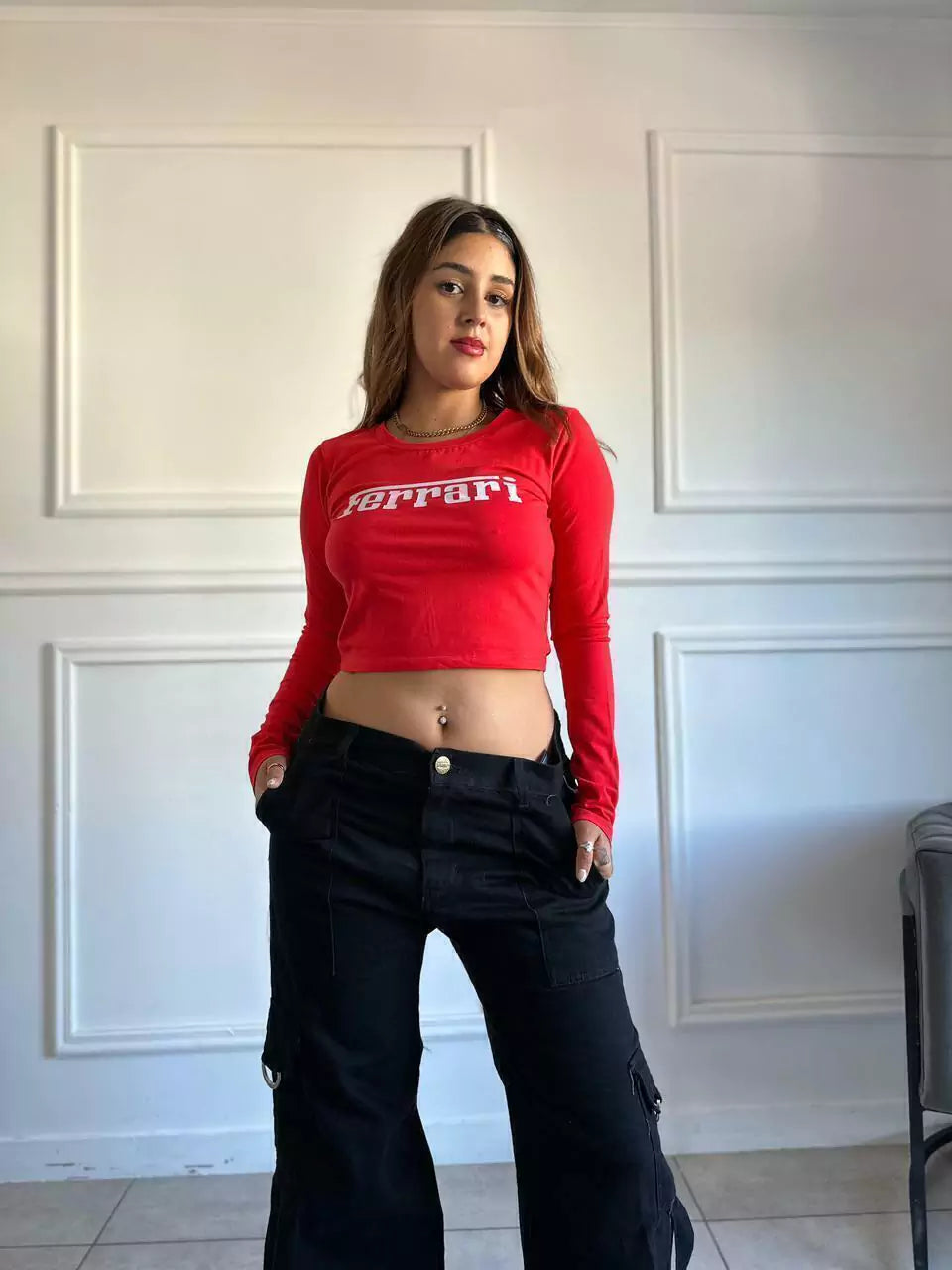 Ferrari Long-Sleeve Crop Tee