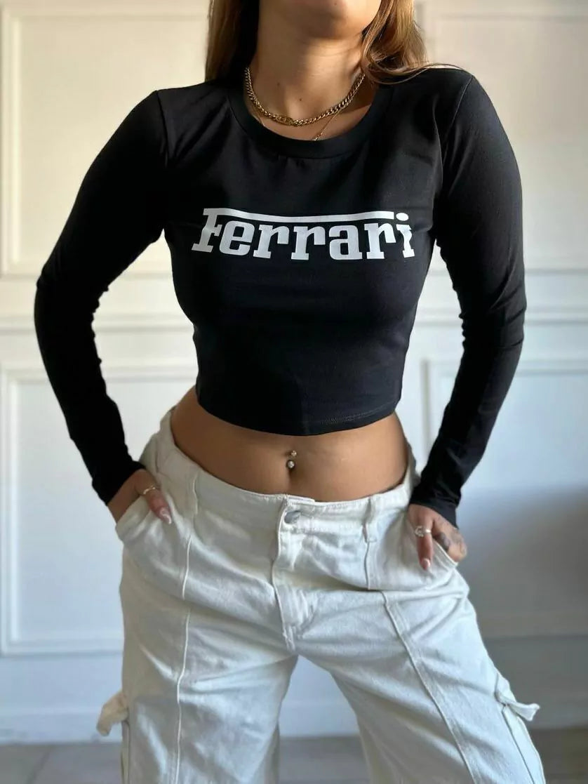 Ferrari Long-Sleeve Crop Tee